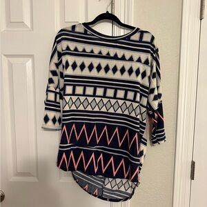 Geometric Patterned Navy and Pink Women's Top